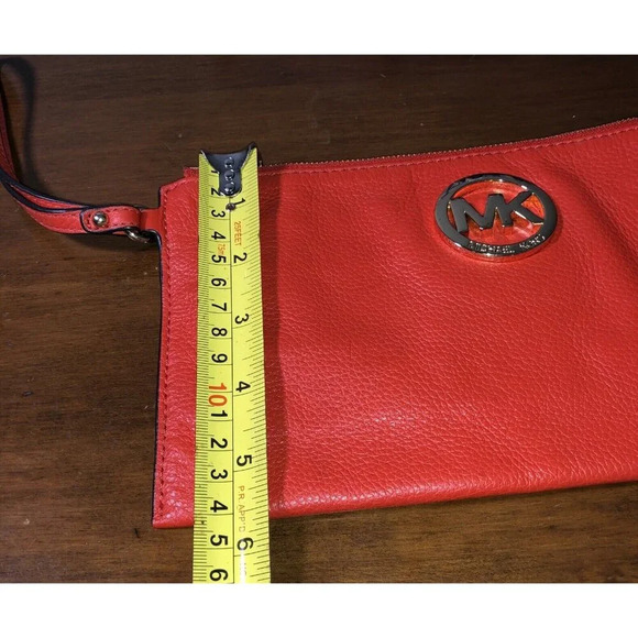 Michael Kors Fulton large Flat phone case wallet wristlet leather red sangria - Picture 12 of 12